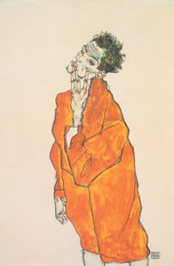 オレンジ色のジャケットの自画像